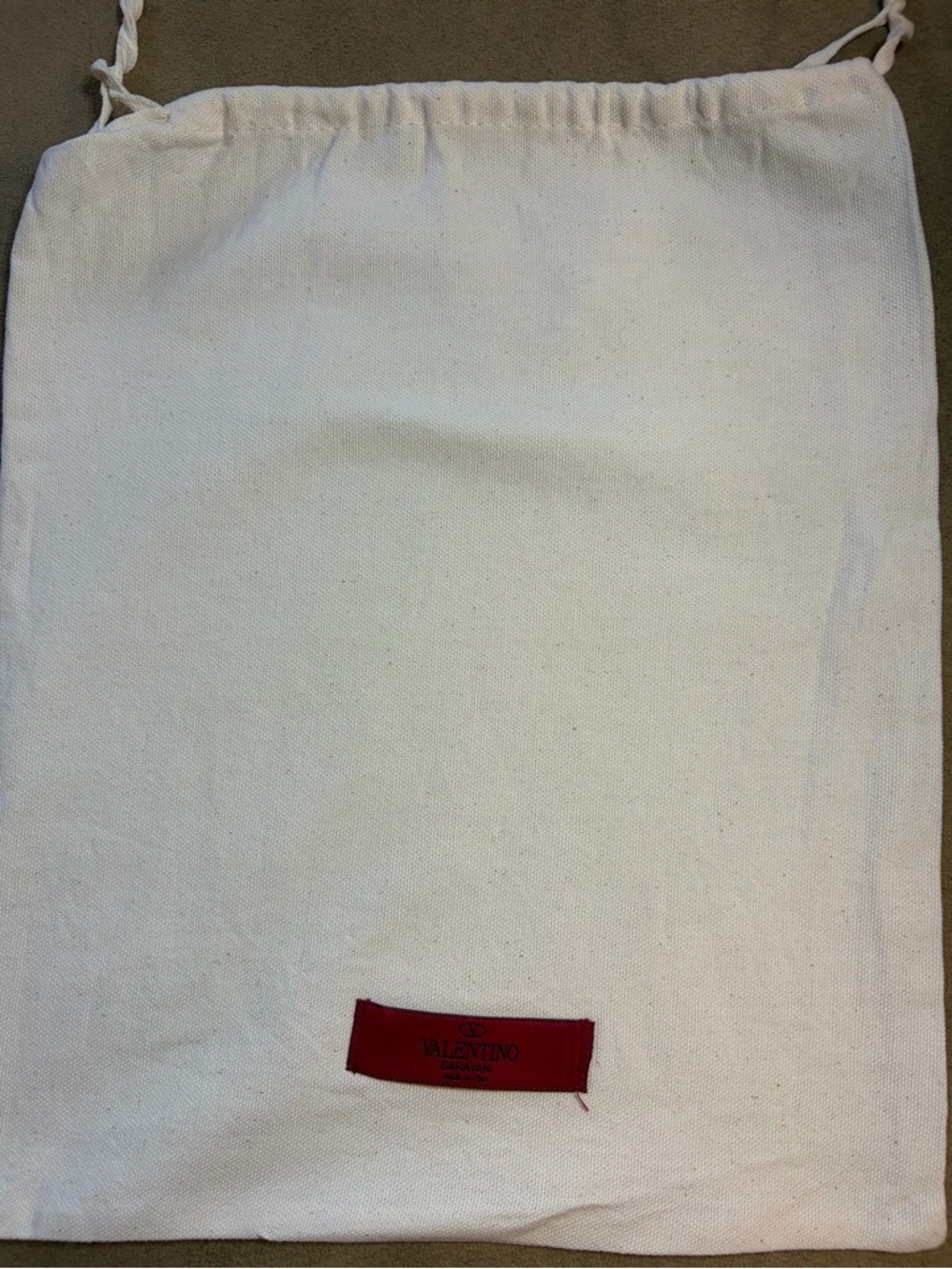 Valentino Garavani Natural Canvas Dust Bag with Red Logo Tag